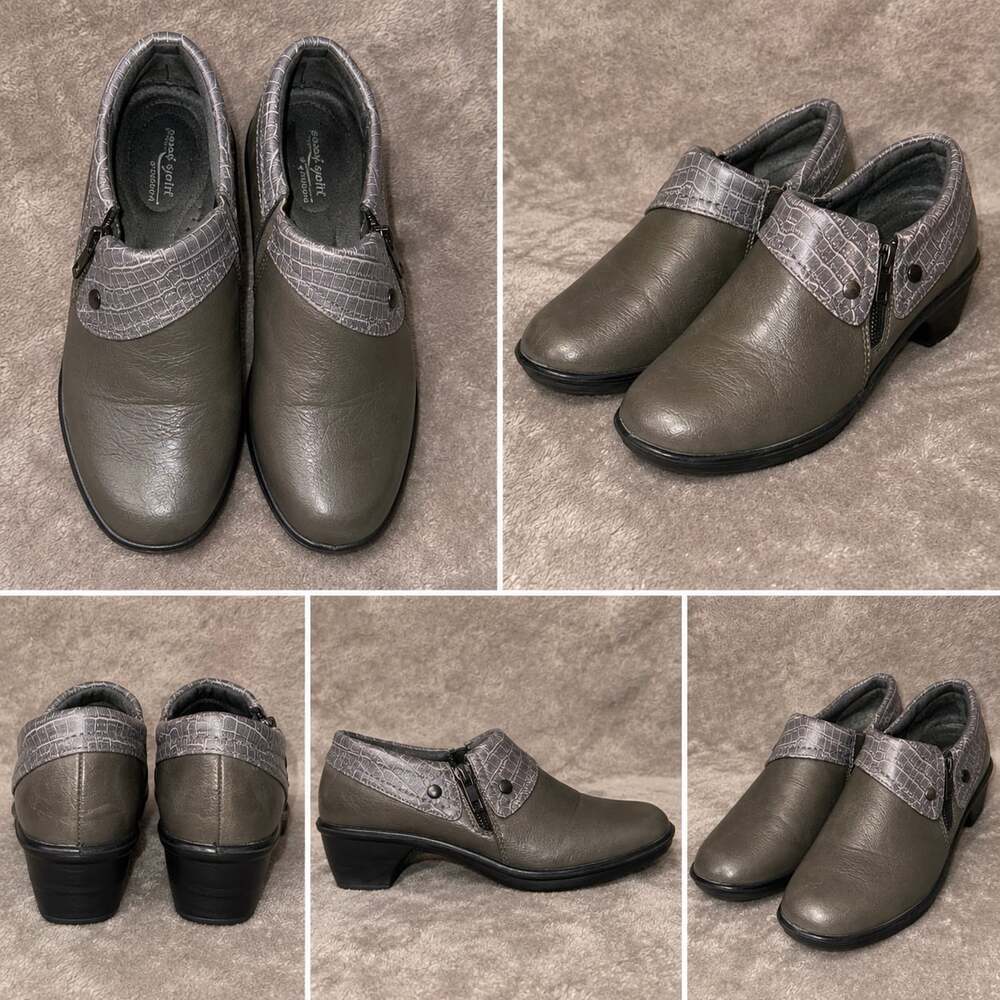 Easy Street Darcy Comfort Wave Shooties Grey Croco Metallic Crocodile Print Sz 9